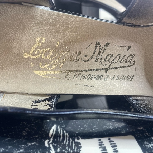 🖤 Vintage 🖤 Black Leather Platform Heels EXQUISITE 7 1/2 Antique 😻😻😻 1940s? - Picture 8 of 14